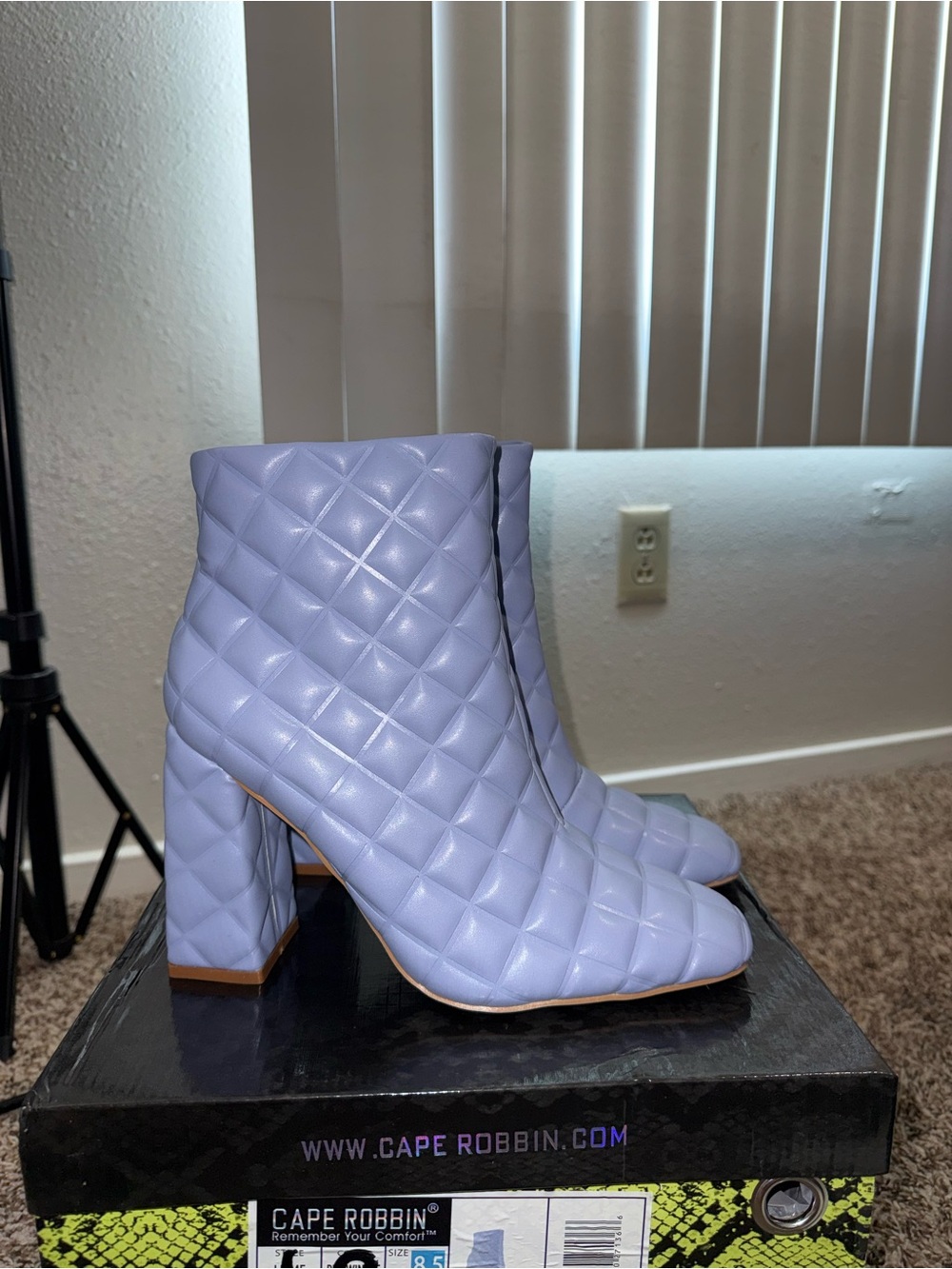 Cape Robbin Quilted Lavender Block Heel Ankle Boots